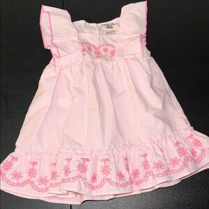 Little Lass Light Pink Dress with Bright Pink Floral Embroidery